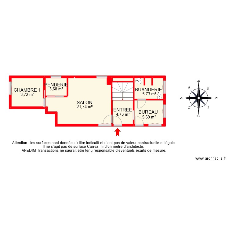 BI 8424 RDC. Plan de 10 pièces et 56 m2