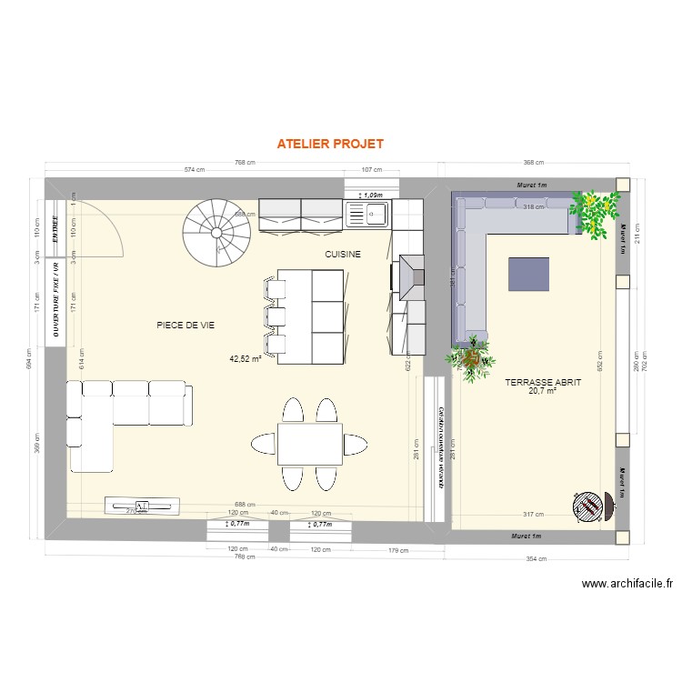 GOURSAT - RDC Atelier PROJET. Plan de 2 pièces et 63 m2