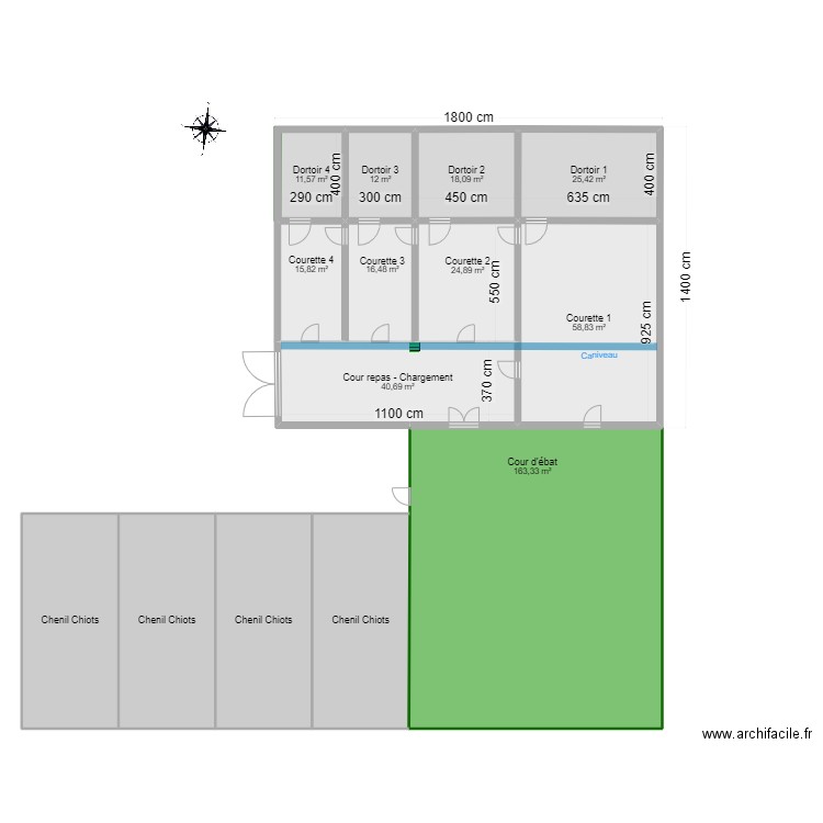 Chenil 3. Plan de 14 pièces et 566 m2