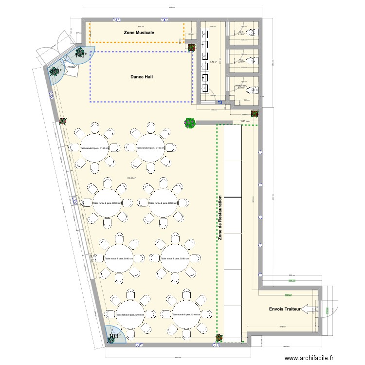 Salle des Fêtes TBC. Plan de 5 pièces et 181 m2