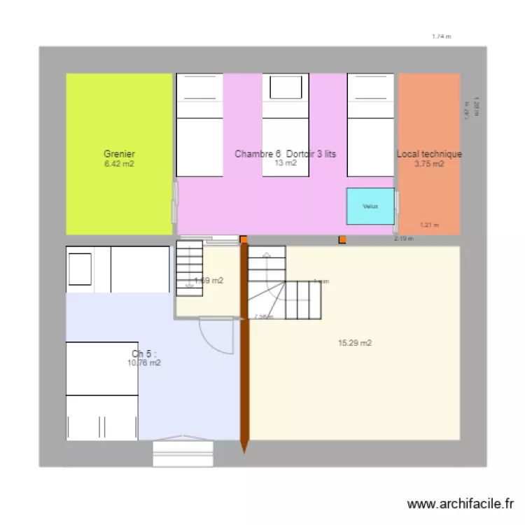 chambre mezzanine V56 du 13 juin . Plan de 