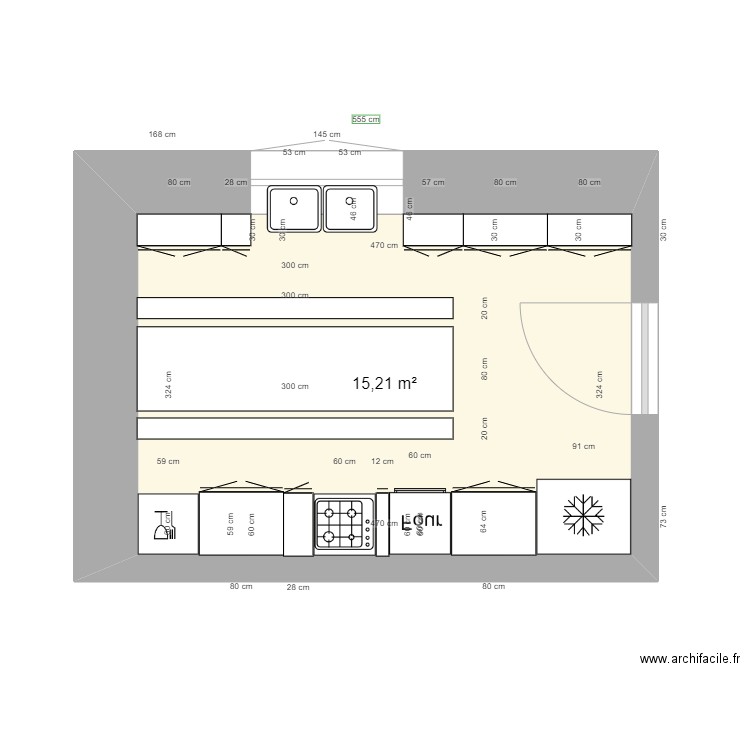 Cuisine Maison Thé. Plan de 1 pièce et 15 m2