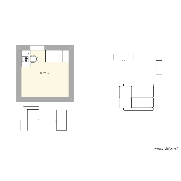 Chambre. Plan de 1 pièce et 6 m2