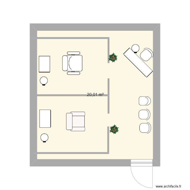 ETAM. Plan de 1 pièce et 20 m2