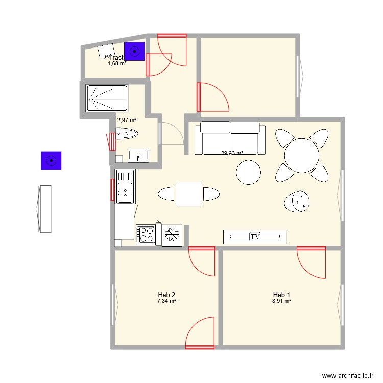 SDB Feliu. Plan de 5 pièces et 51 m2