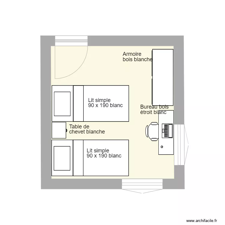 Chambre 2 avec 2 fen&ecirc;tres. Plan de 