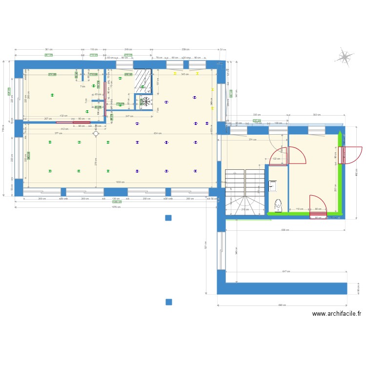 MSAGE_RDC&Etage_Spots. Plan de 16 pièces et 160 m2