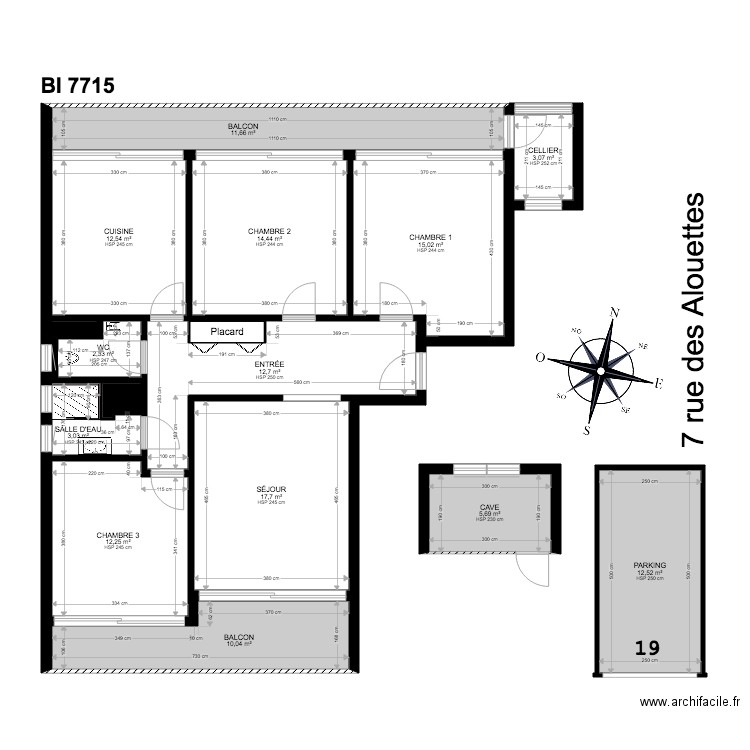 BI 7715. Plan de 16 pièces et 135 m2