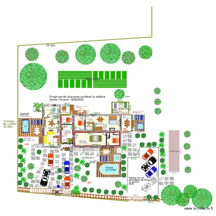 plan masse aménagement sejour studio sans extension. Plan de 8 pièces et 173 m2