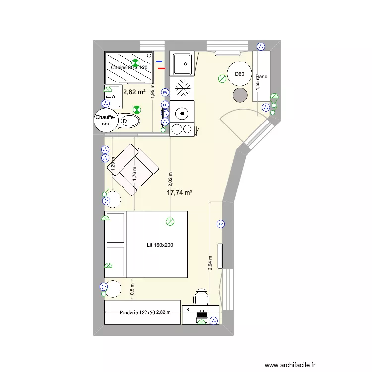 Diderot 4. Plan de 2  et 21 m²
