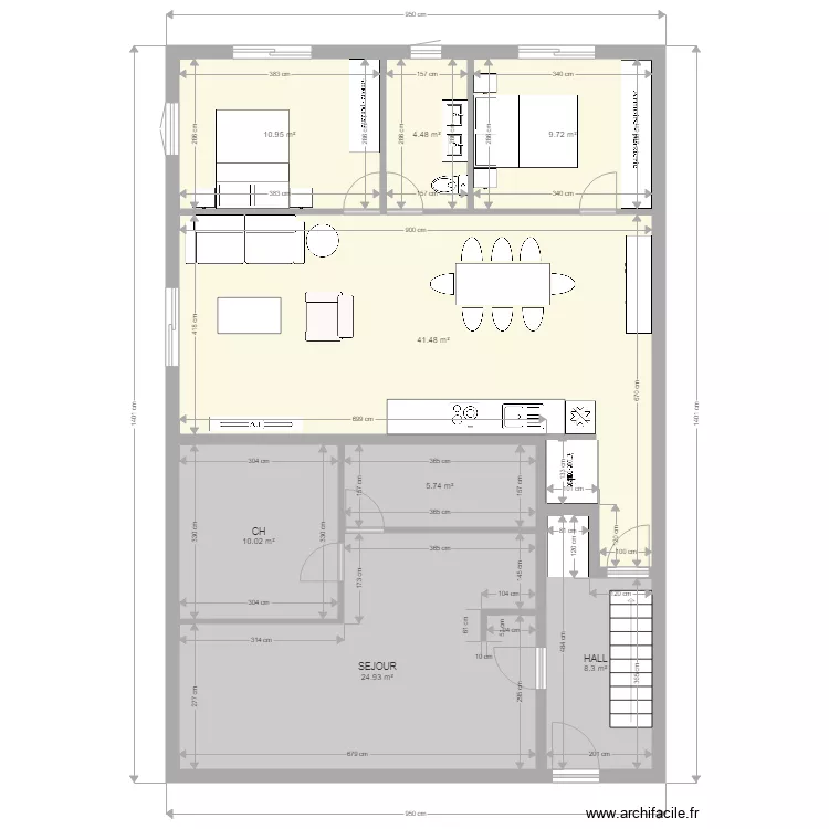 3 PIECES 65M2B. Plan de 