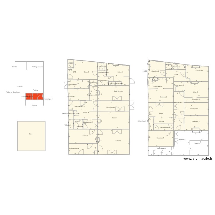 Croquis WERMER Amiante. Plan de 40 pièces et 272 m2