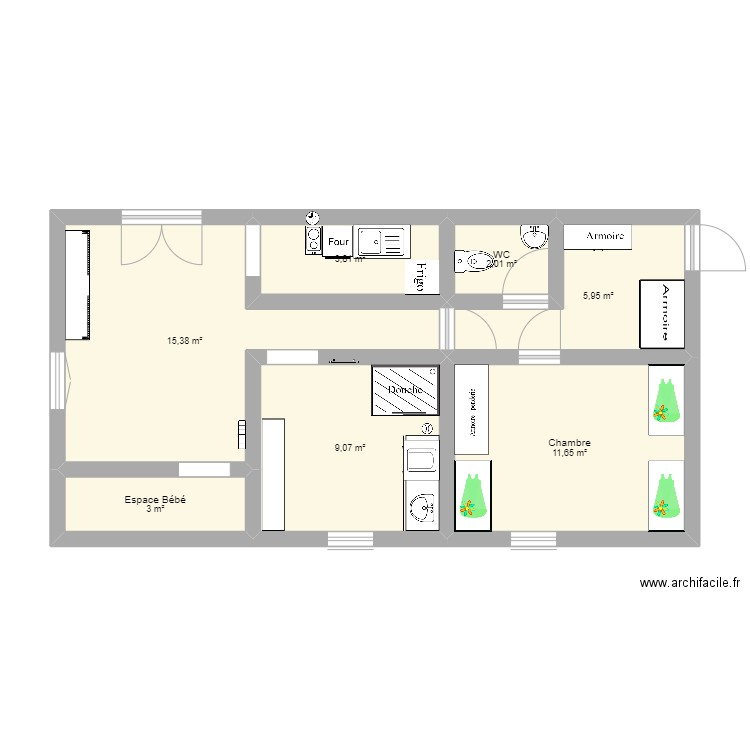 plan. Plan de 7 pièces et 51 m2