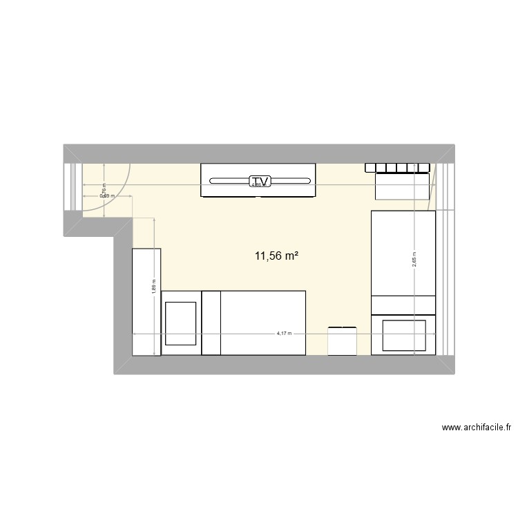 SALON 2. Plan de 1 pièce et 12 m2