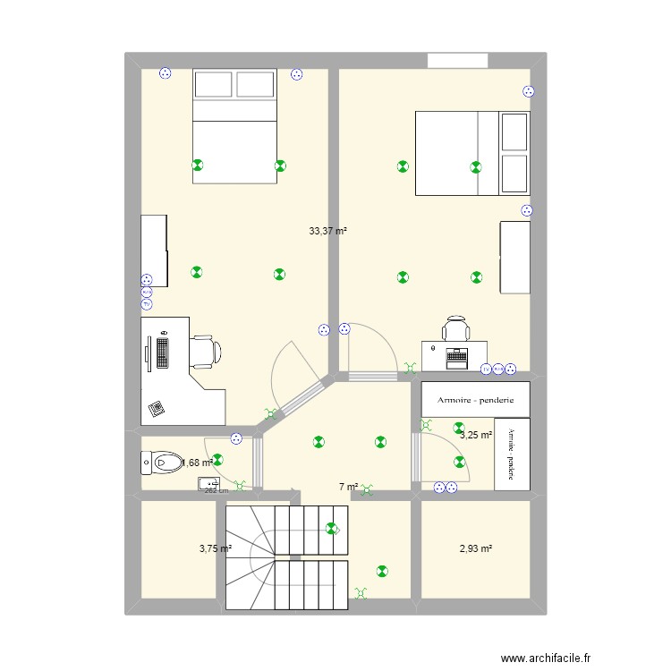 t3 duplex 1er etage modifie2. Plan de 6 pièces et 52 m2