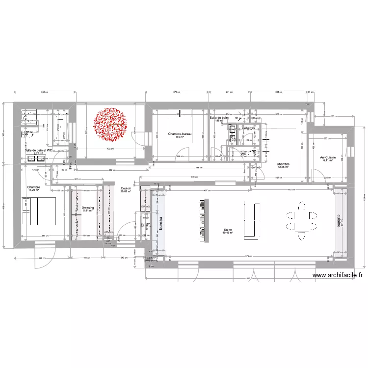 PLAN4B-3JUIN NOUVEAU2 beton et-COULOIR pour CHAMBRE-sans ouverture NORD-2 juin -134m2-. Plan de 