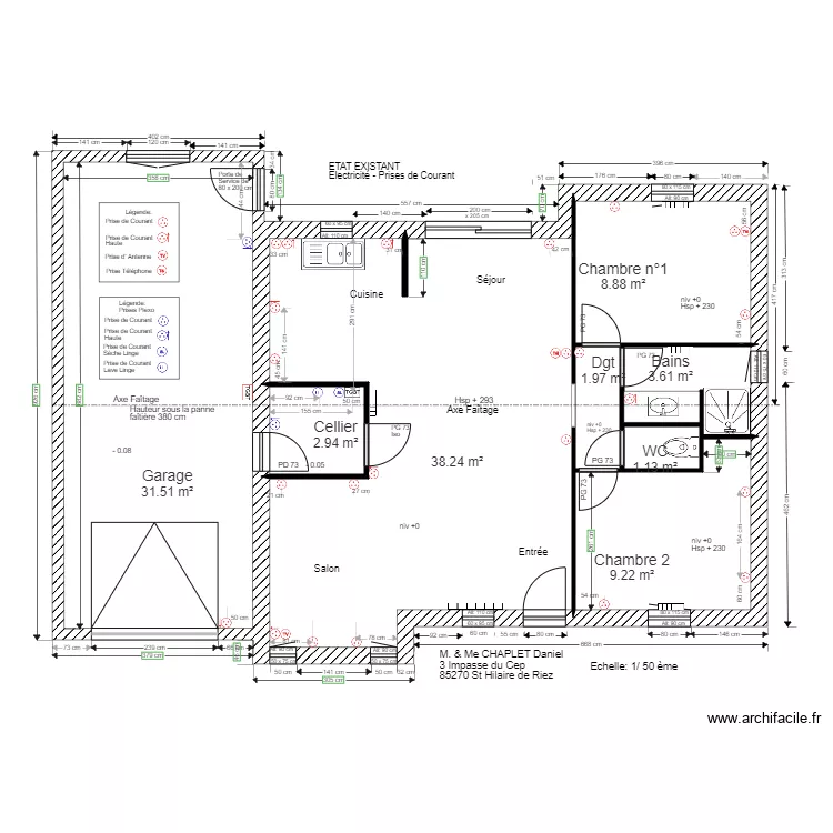 Etat existant électricité PC impasse du Cep. Plan de Etat existant électricité PC impasse du Cep. Plan de