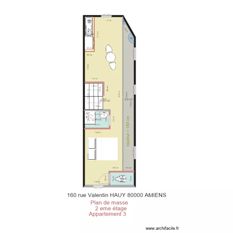 160 Valentin Hauy 80000 AMIENS appartement 3 2eme  &eacute;tage &eacute;chelle plus grande. Plan de 