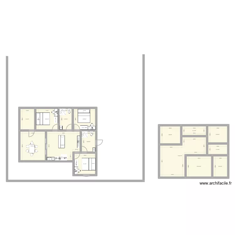 F2 et studio. Plan de 15  et 146 m²