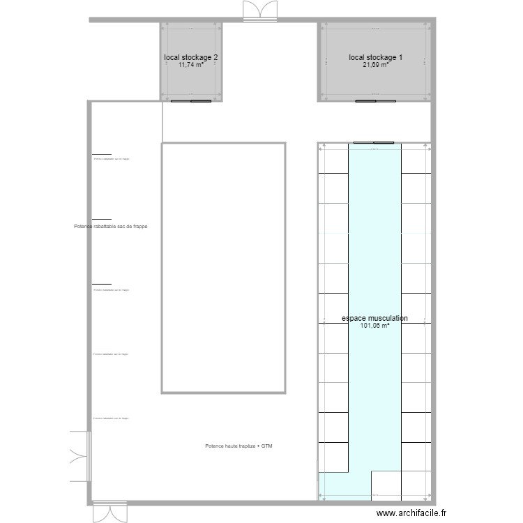 Requalification salle multisports 3. Plan de 3 pièces et 134 m2