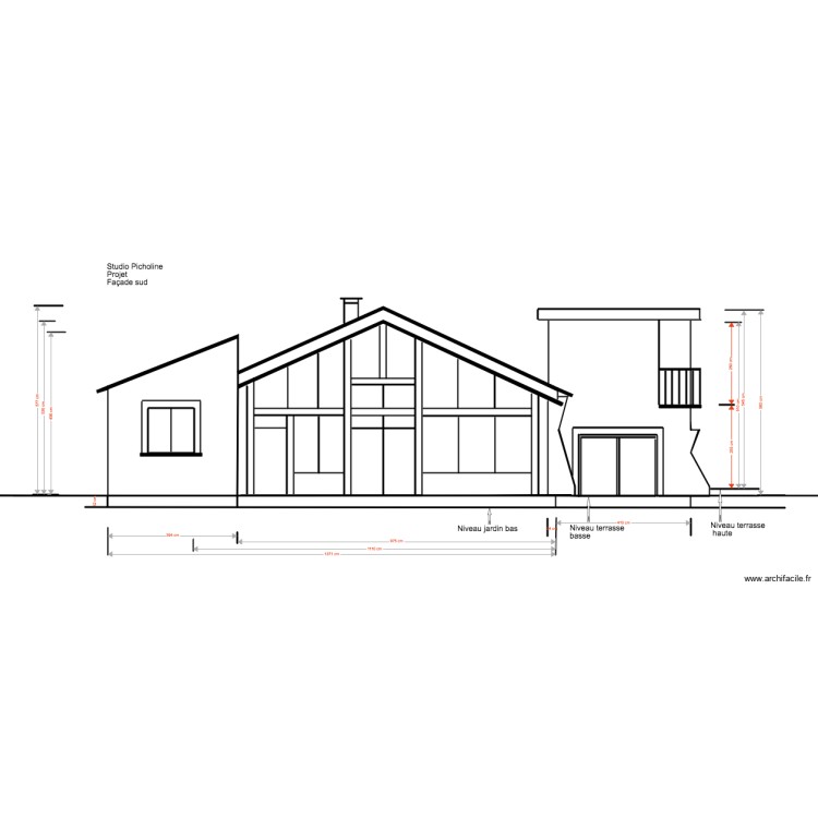 Studio Picholine Projet 02 18  sur&eacute;l&eacute;vation Fa&ccedil;ade Sud . Plan de 0 pièce et 0 m2