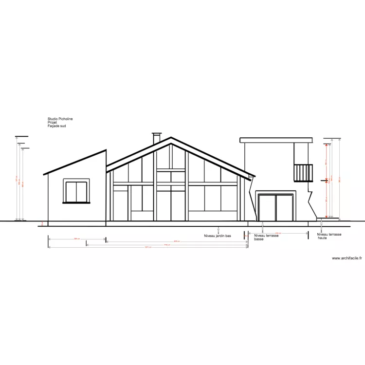Studio Picholine Projet 02 18  sur&eacute;l&eacute;vation Fa&ccedil;ade Sud . Plan de 