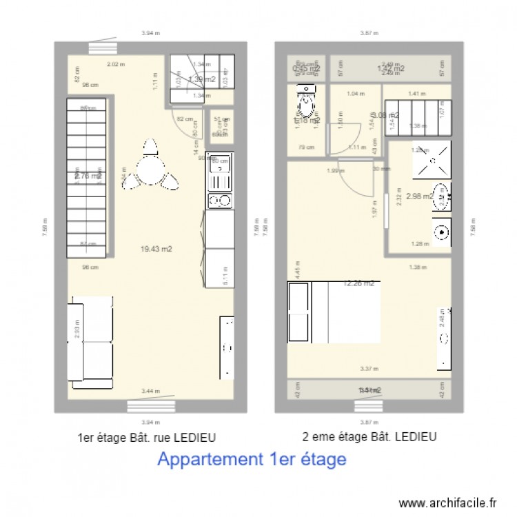 DIEU version 2 unités PLAN ENEDIS 1er étage. Plan de 10 pièces et 46 m2