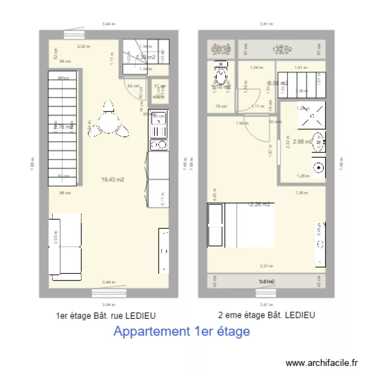 DIEU version 2 unit&eacute;s PLAN ENEDIS 1er &eacute;tage. Plan de 
