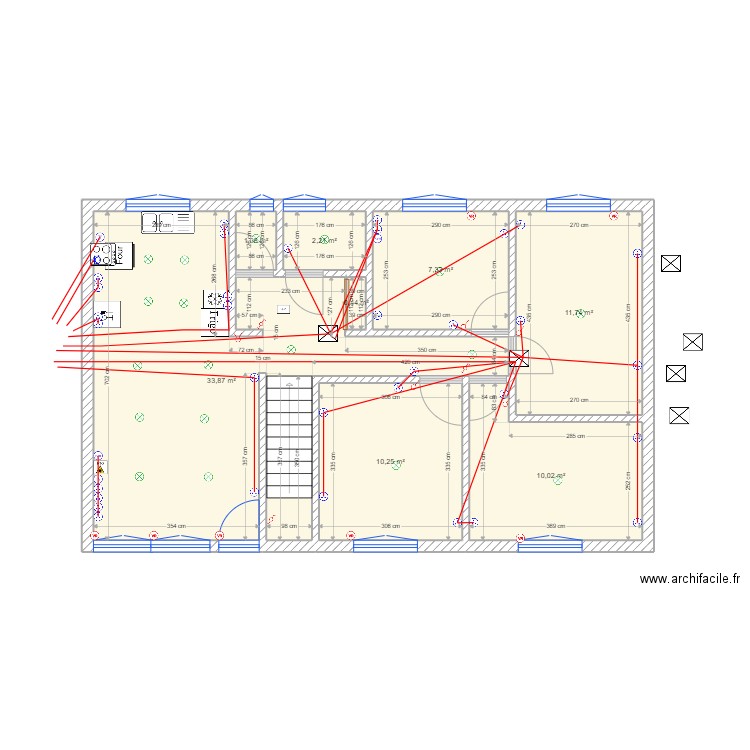 circuit PC. Plan de 8 pièces et 77 m2