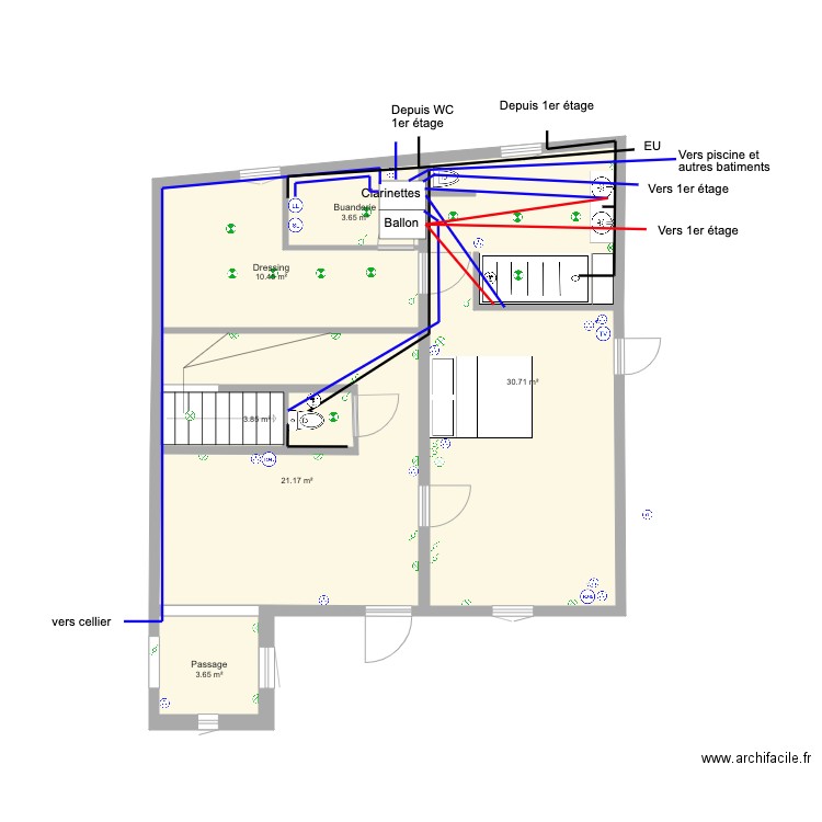 Plomberie Volume nuit rdc . Plan de 0 pièce et 0 m2