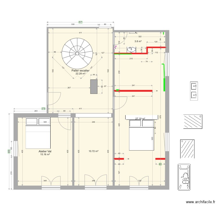 Chambre lit centrale V3. Plan de 0 pièce et 0 m2