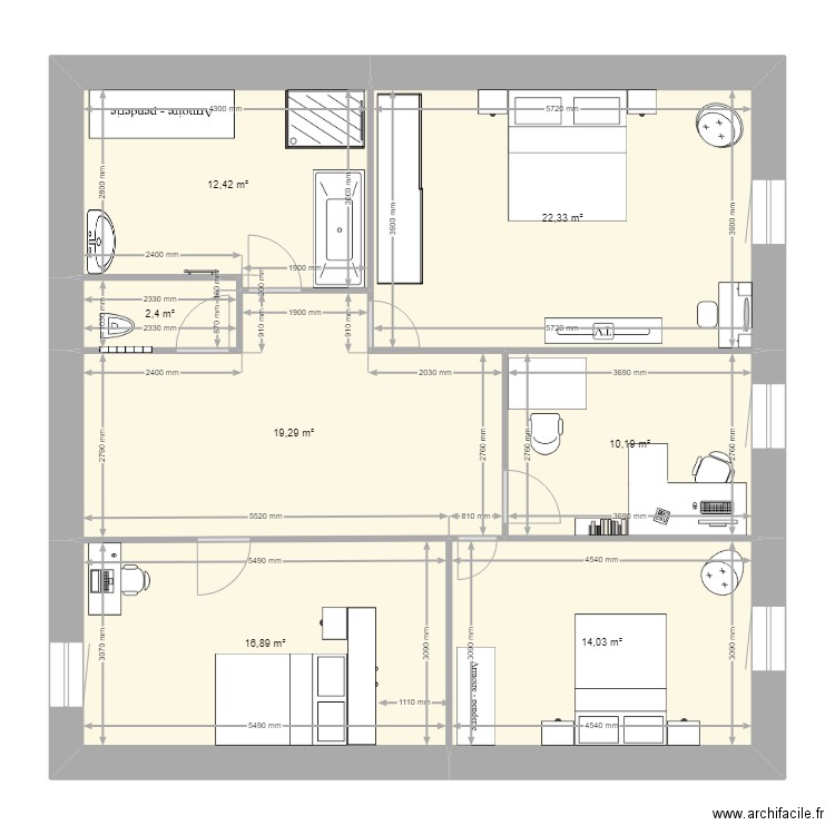 Plan Magalie. Plan de 7 pièces et 98 m2