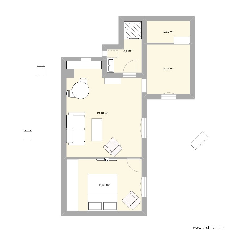 Appartement. Plan de 5 pièces et 44 m2