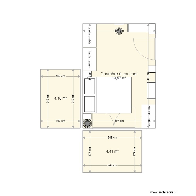 Chambre Verger 5. Plan de 3 pièces et 22 m2