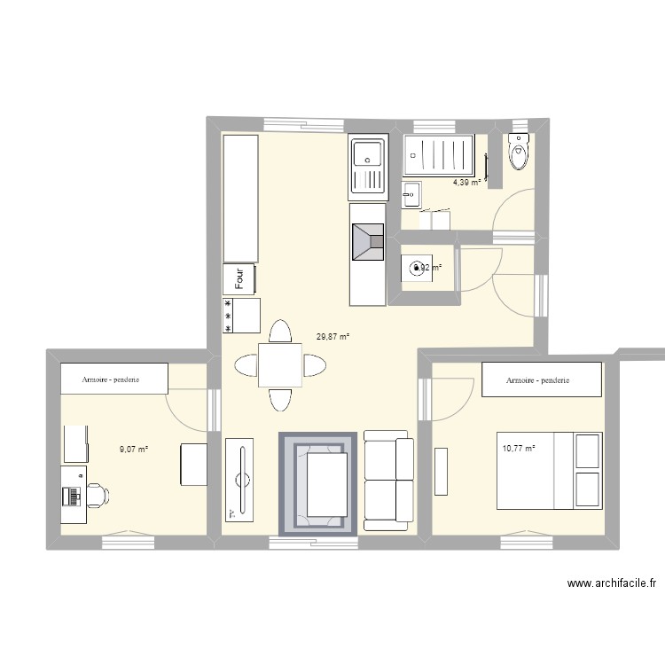 Appartement. Plan de 5 pièces et 55 m2