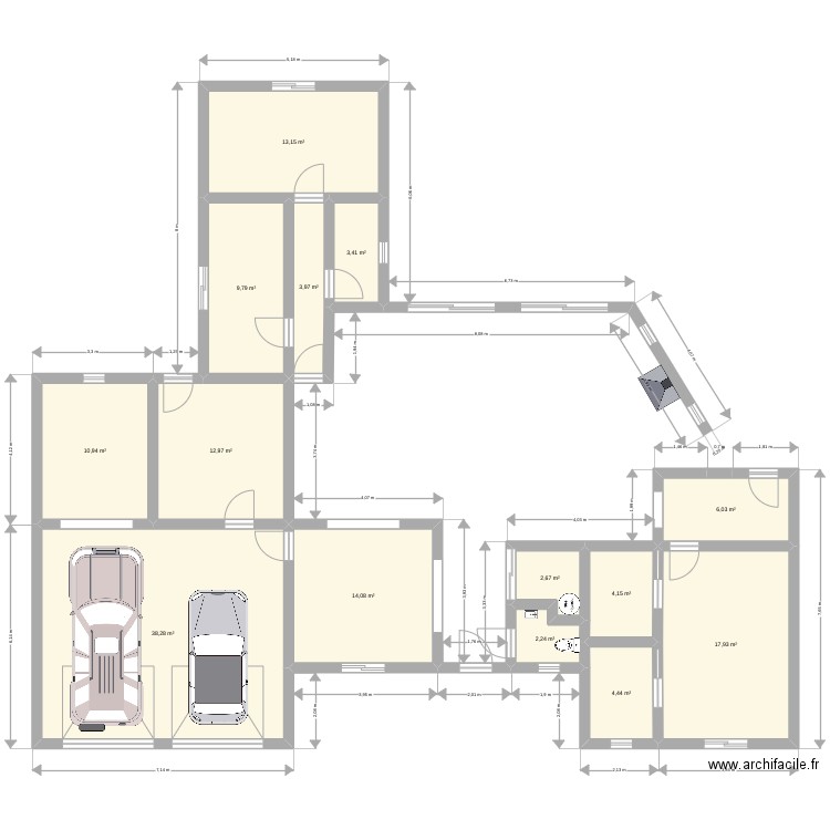plan maison 1. Plan de 14 pièces et 144 m2
