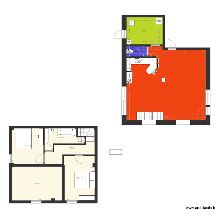 Grange. Plan de 20 pièces et 239 m2