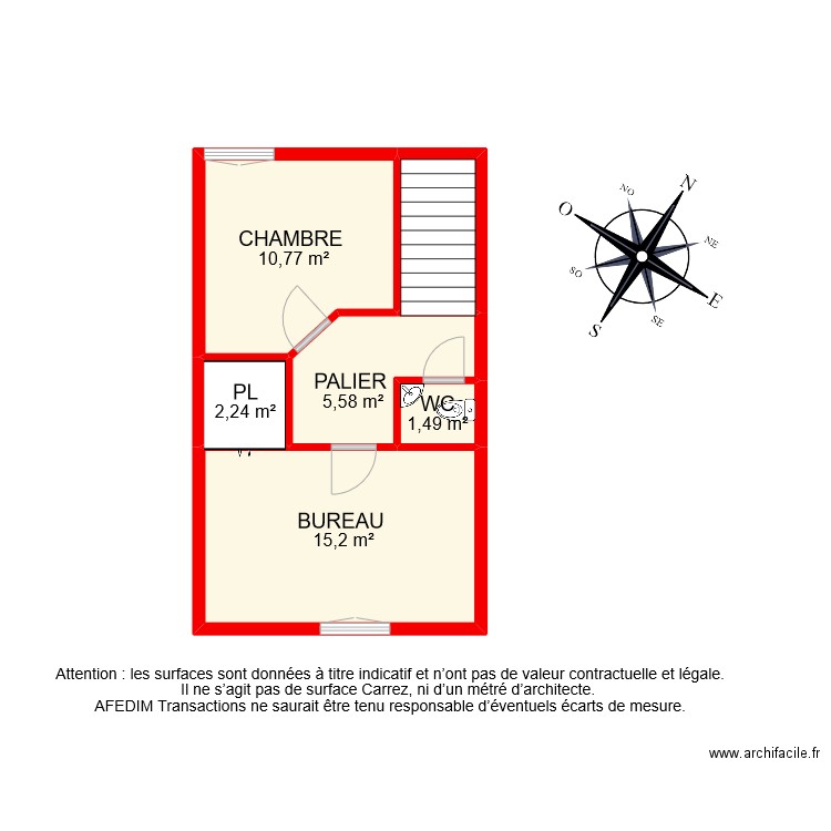 BI 10680 ETAGE . Plan de 6 pièces et 39 m2