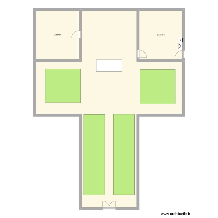 Eglise de Verthemex. Plan de 3 pièces et 228 m2