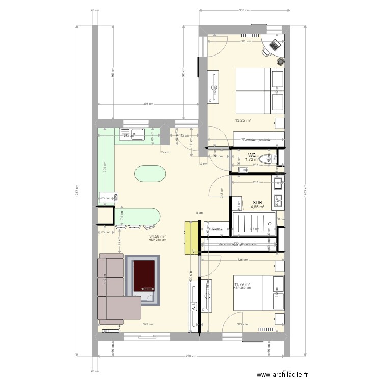 A06 Modifié. Plan de 8 pièces et 67 m2