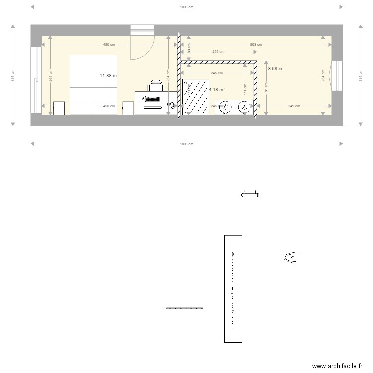 Emilie et Benjamin 3. Plan de 3 pièces et 25 m2