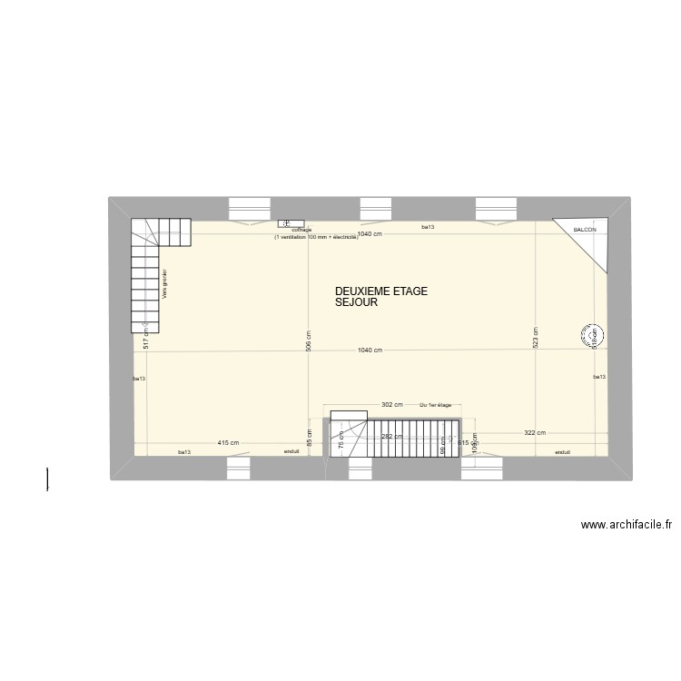 2EME ETAGE 102023. Plan de 1 pièce et 53 m2