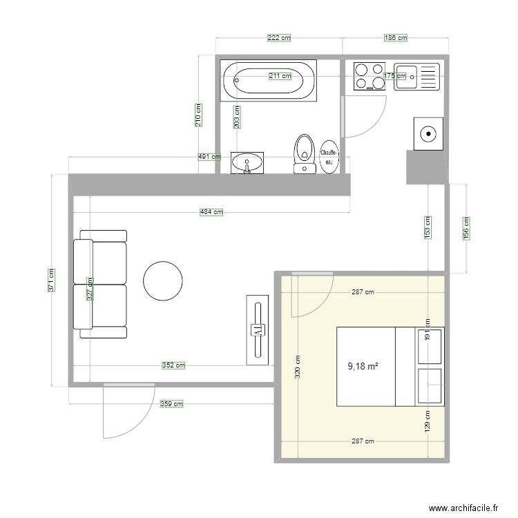 MERU. Plan de 1 pièce et 9 m2