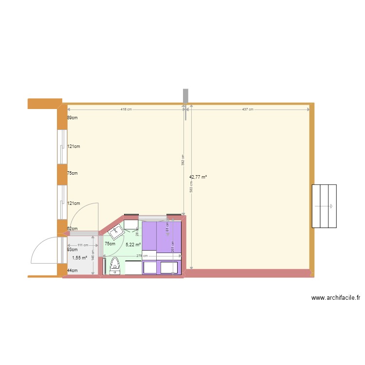 Extension 05. Plan de 3 pièces et 50 m2