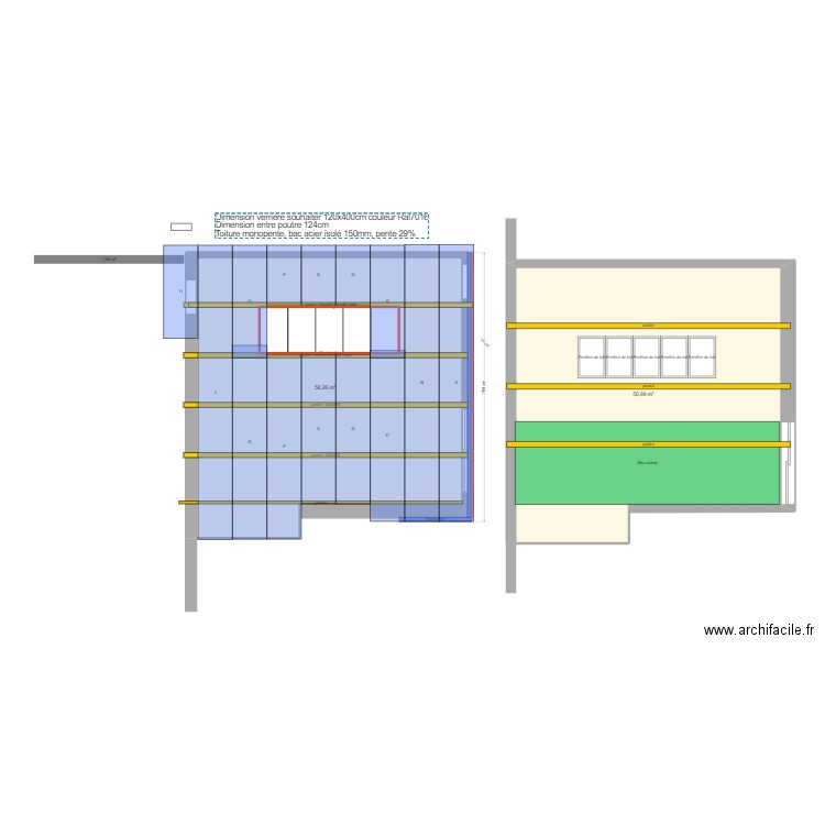 plan toiture salon. Plan de 2 pièces et 115 m2