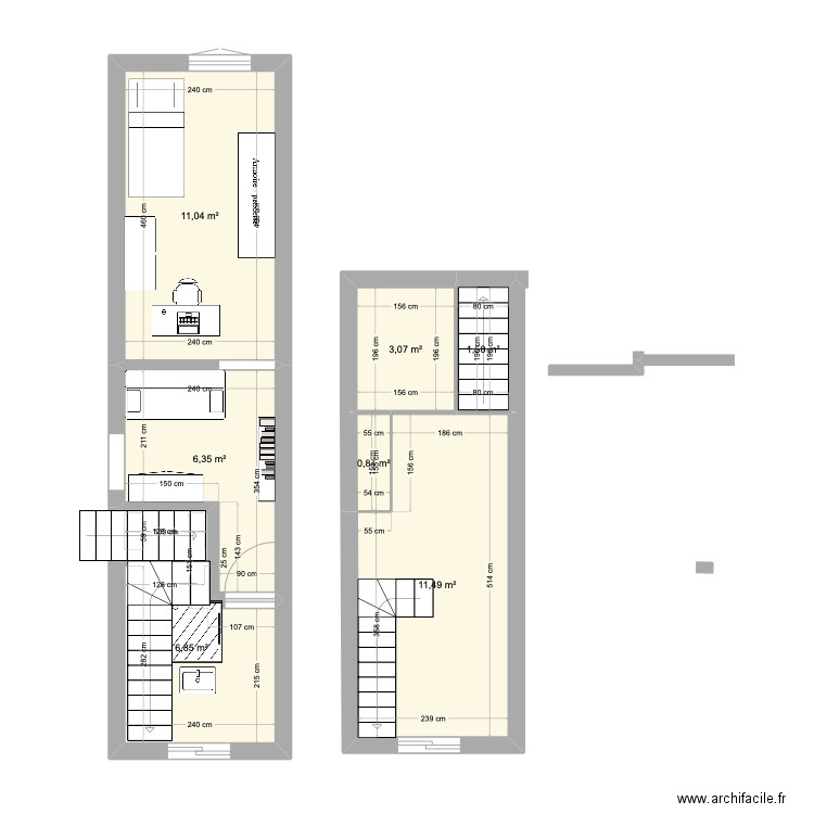 extension. Plan de 7 pièces et 41 m2