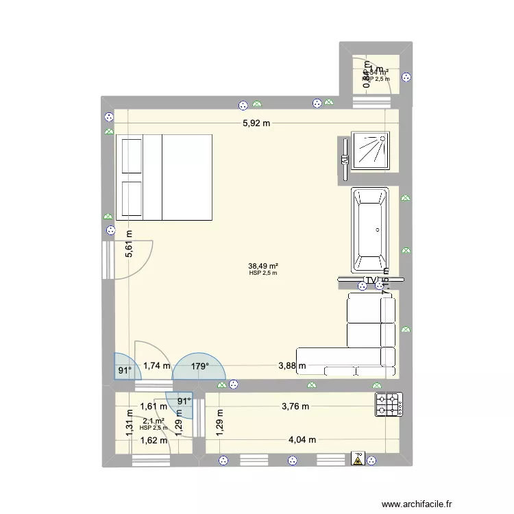 AIRBNB2. Plan de 3  et 41 m²