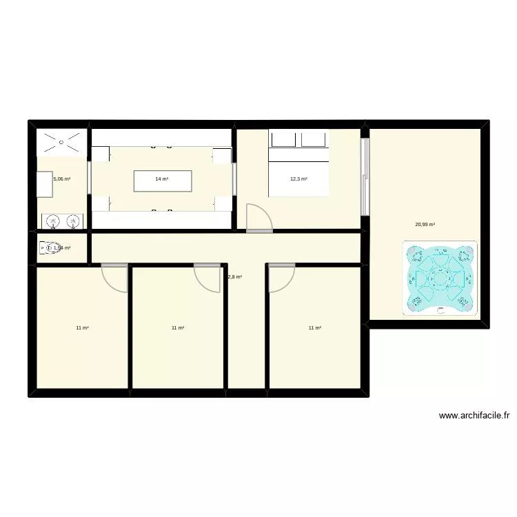 &Eacute;tage v1. Plan de 9  et 100 m²