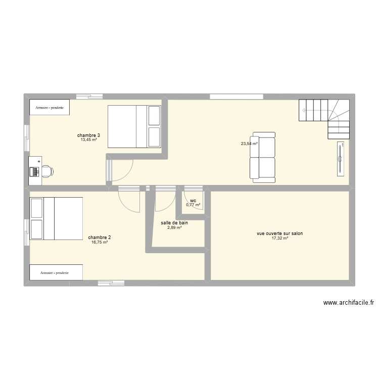 plan etage st leger. Plan de 6 pièces et 75 m2