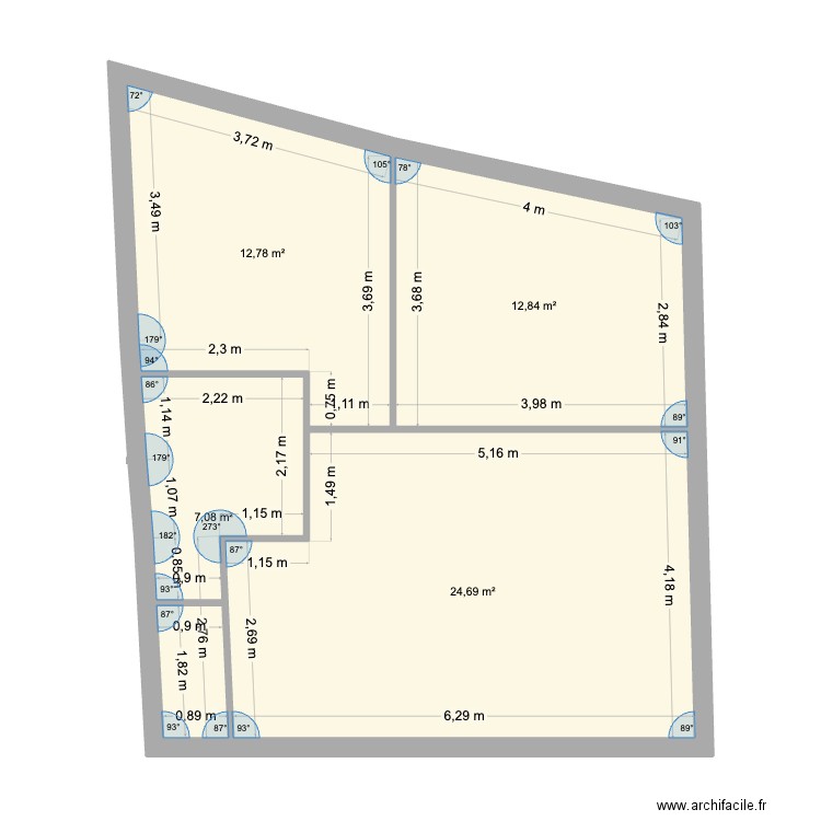 R+1. Plan de 4 pièces et 57 m2